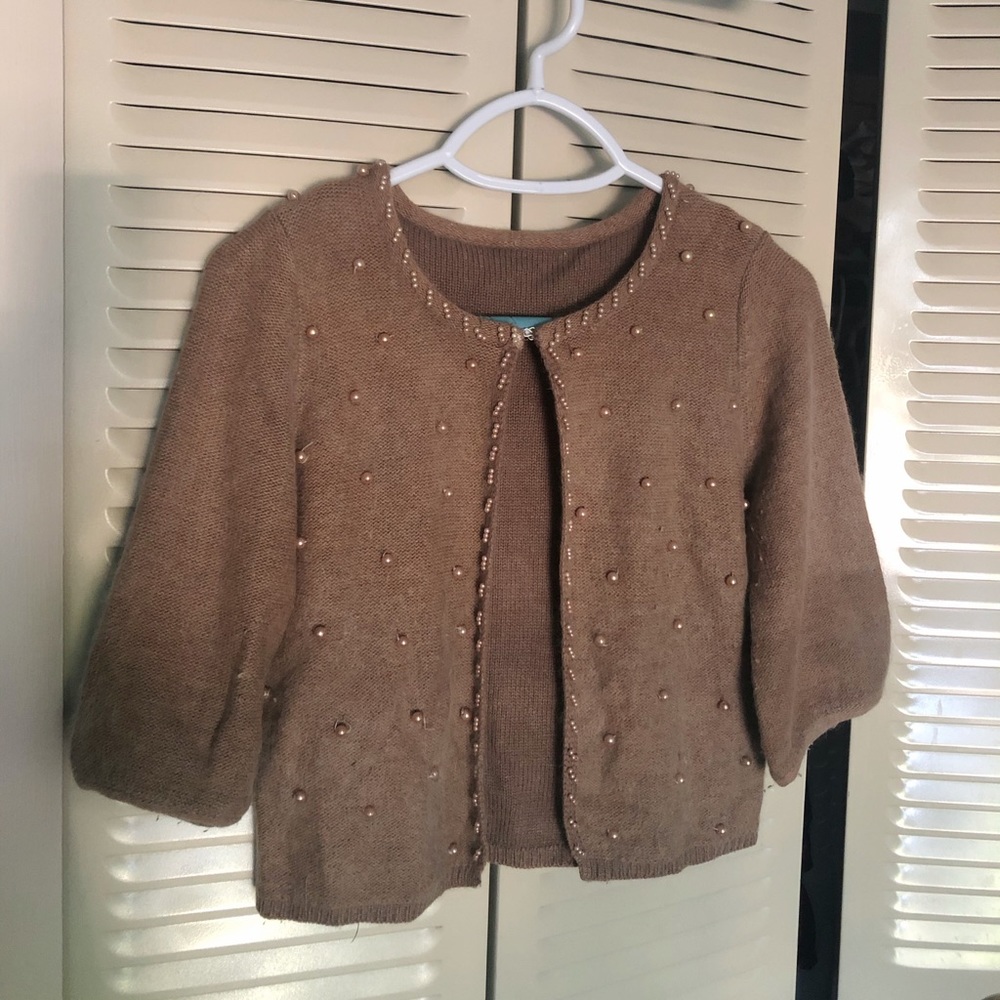 knit cardigan with pearls